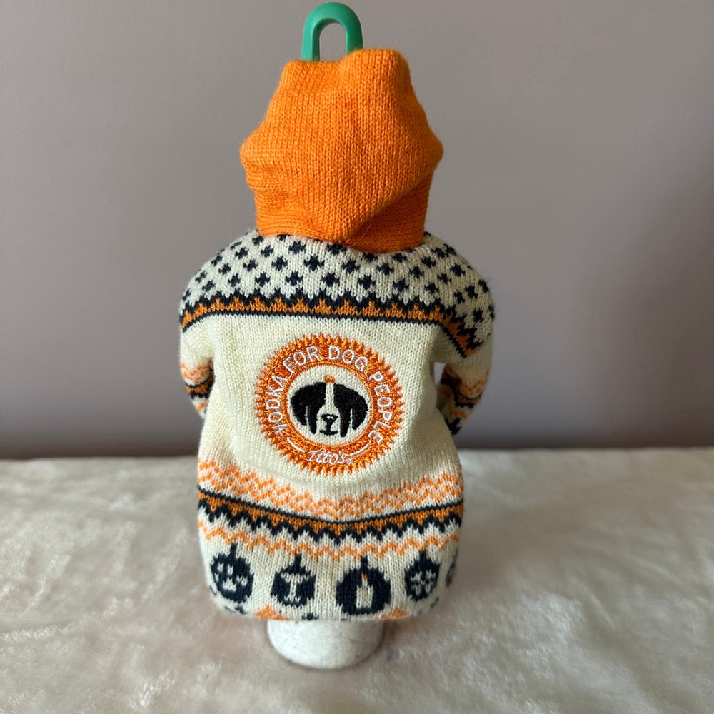 Tito’s Handmade Vodka Knit Bottle Sweater Orange White Novelty Gift Dog People - Picture 2 of 2